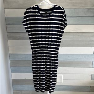 Banana Republic Navy Blue and White Striped Midi Dress